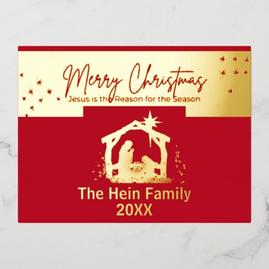 Ster van Bethlehem Geboorte Kerstmis Goud en Rood Folie Feestdagen Briefkaart (Voorkant)