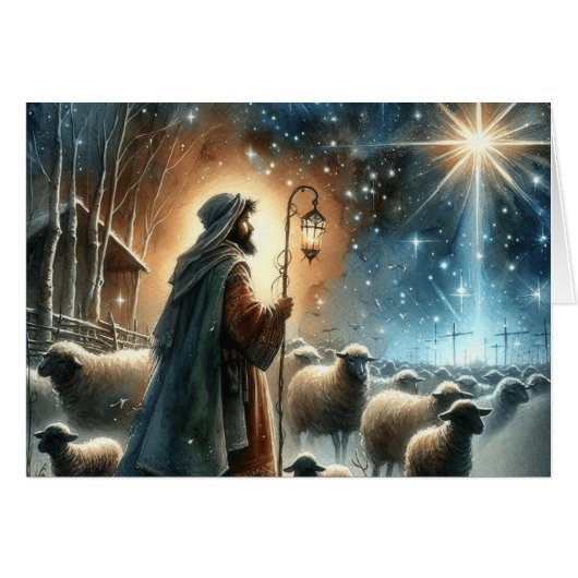 Ster van Bethlehem met Herder die Kerstmis kijkt (Voorkant Horizontaal)