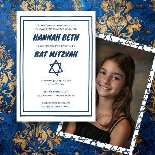 Ster van David Aangepaste Foto B'nai Bat Bar Mitzv Kaart