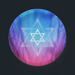 Ster van David Bar Bat Mitzvah | Blauwe rode lamme Papieren Bordje<br><div class="desc">Heb je een thema Bar Mitzvah of Bat Mitzvah die op zoek is naar feestelijke decoraties? Deze aangepaste borden van het blauw- en rode brandweerfeest kunnen op maat gemaakt worden! Het unieke ontwerp van de waterverf is voorzien van een witte joodse ster van David, die op een grotere ster is...</div>