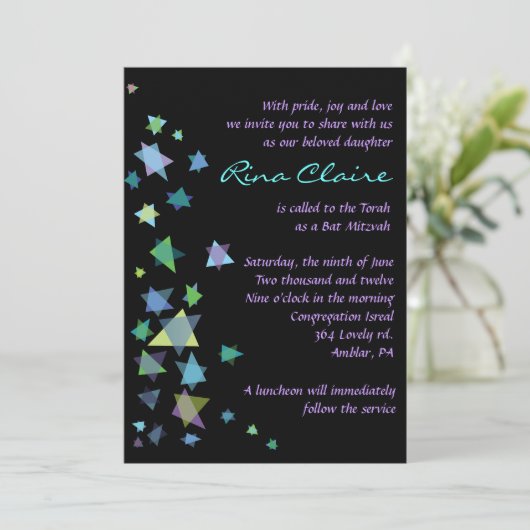 Ster van David Bar Bat Mitzvah Uitnodiging (Staand voorkant)