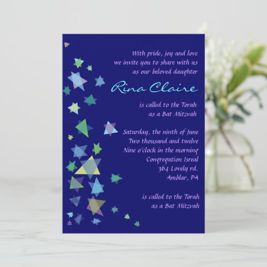 Ster van David Bar Bat Mitzvah Uitnodiging (Staand voorkant)