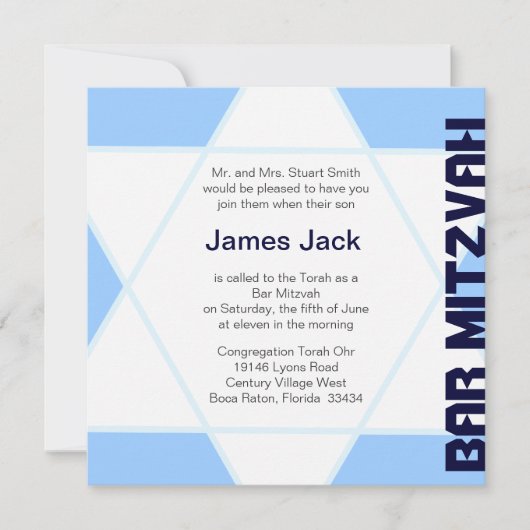 Ster van David Bar Mitzvah - blauw & wit Kaart (Voorkant)