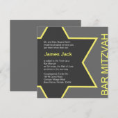 Ster van David Bar Mitzvah Gray & Yellow Kaart (Voorkant / Achterkant)