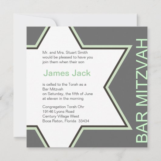 Ster van David Bar Mitzvah Green & Grey 2 Kaart (Voorkant)