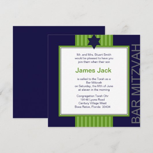 Ster van David Bar Mitzvah - groen & blauw lintje Kaart (Voorkant / Achterkant)