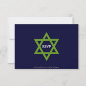 Ster van David Bar Mitzvah groen & blauw lintje RS RSVP Kaartje (Achterkant)
