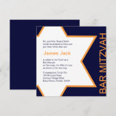 Ster van David Bar Mitzvah Oranje & Blue Kaart (Voorkant / Achterkant)