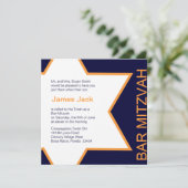 Ster van David Bar Mitzvah Oranje & Blue Kaart (Staand voorkant)