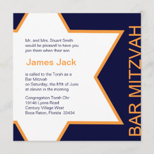 Ster van David Bar Mitzvah Oranje & Blue Kaart