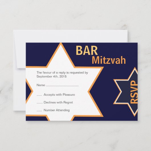 Ster van David Bar Mitzvah Oranje & Blue RSVP (Voorkant)