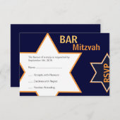 Ster van David Bar Mitzvah Oranje & Blue RSVP (Voorkant / Achterkant)