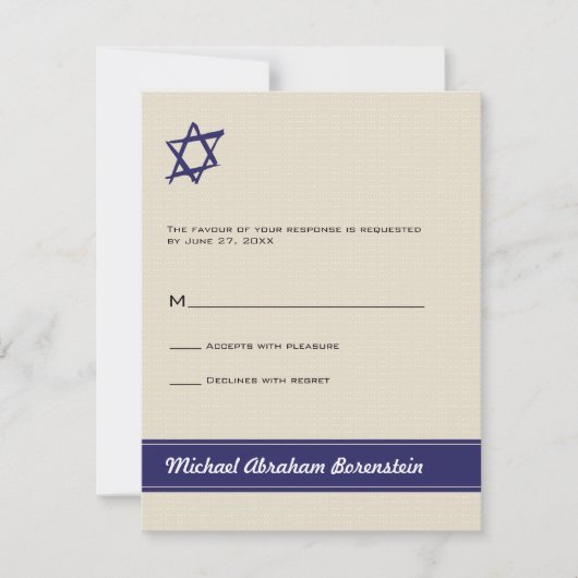 Ster van David Bar Mitzvah Reply Invitation RSVP Kaartje (Voorkant)