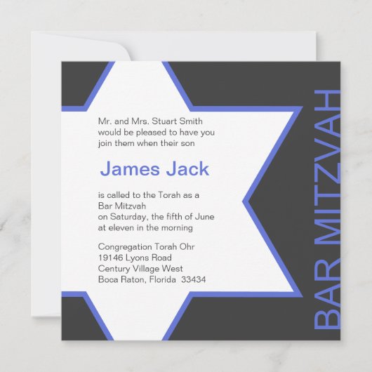 Ster van David Bar Mitzvah - Royal Blue & Gray Kaart (Voorkant)