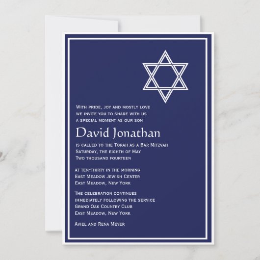 Ster van David Bar Mitzvah Uitnodiging Lichtende S (Voorkant)