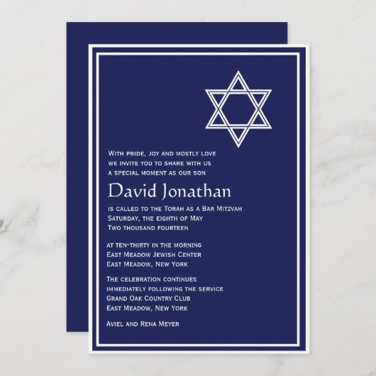 Ster van David Bar Mitzvah Uitnodiging Lichtende S (Voorkant / Achterkant)