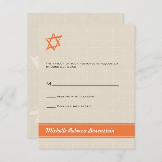 Ster van David Bat Mitzvah Reply Invitation RSVP Kaartje (Voorkant / Achterkant)