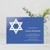 Ster van David Blue Bar Mitzvah Uitnodiging (Staand voorkant)