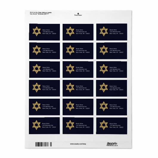 Ster van David Blue en Gold accent adresetiketten Etiket (Full Sheet)