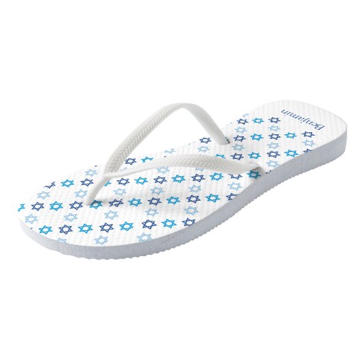 Ster van David Blue en White Teenslippers (Schuin)