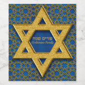 Ster van David Blue Gold Hebrew Happy Purim Wijn Etiket (Enkel label)