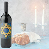 Ster van David Blue Gold Hebrew Shabbat Shalom Wijn Etiket
