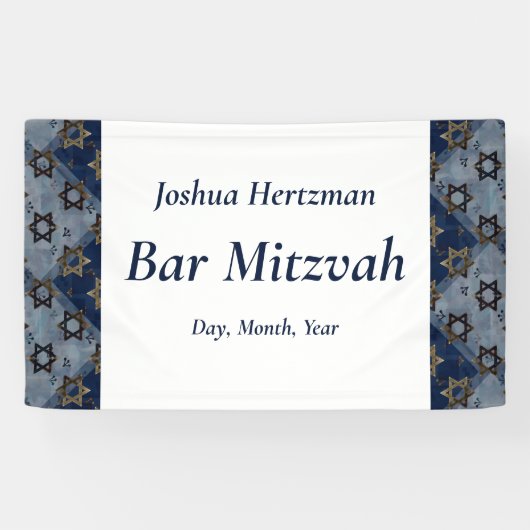 Ster van David Blue Gray Bar Mitzvah Mazel Tov Spandoek (Horizontaal)