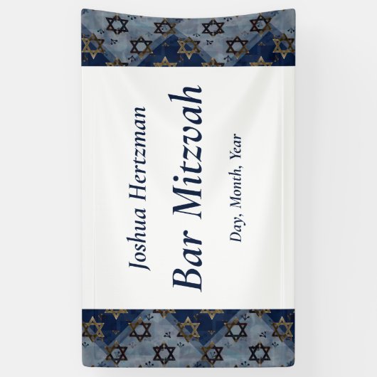 Ster van David Blue Gray Bar Mitzvah Mazel Tov Spandoek (Verticaal)