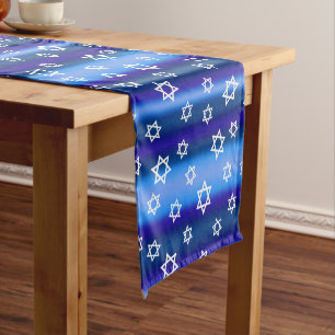 Ster van David Blue Striped Jewish Israel Decor Korte Tafelloper