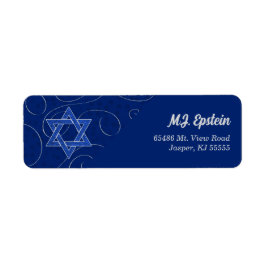 Ster van David Blue Swirl met adres naam Etiket