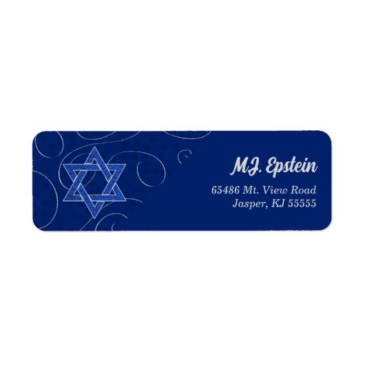 Ster van David Blue Swirl met adres naam Etiket (Voorkant)