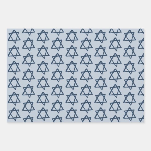 Ster van David Brush Bar Bat Mitzvah Joods Blauw Inpakpapier Vel (Voorkant 3)