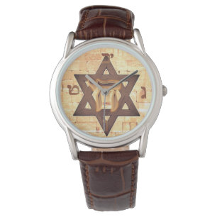 Ster van David Chai Hebrew Wailing Wall Mannen Horloge