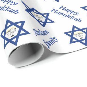 Ster van David & chanukiah Hanukkah vakantieblauw Cadeaupapier