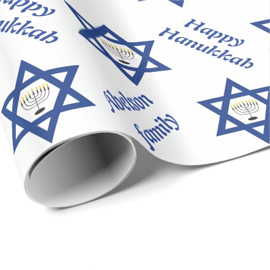 Ster van David & chanukiah Hanukkah vakantieblauw Cadeaupapier (Rol Hoek)