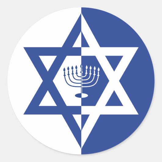 Ster van David & chanukiah Hanukkah vakantieblauw Ronde Sticker (Voorkant)
