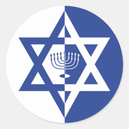 Ster van David & chanukiah Hanukkah vakantieblauw Ronde Sticker