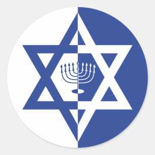 Ster van David & chanukiah Hanukkah vakantieblauw Ronde Sticker