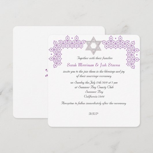 Ster van David chuppah Joodse bruiloft Kaart (Voorkant / Achterkant)