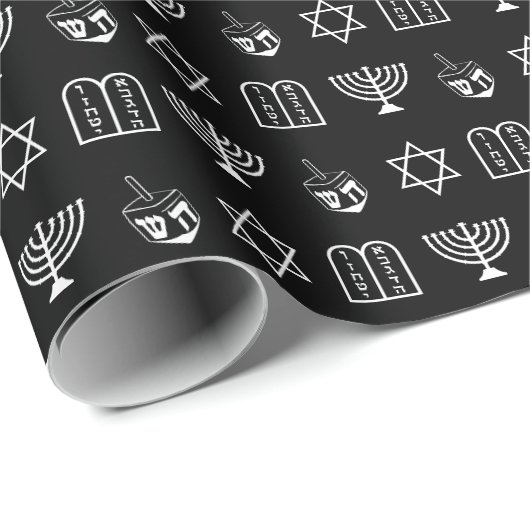 Ster van David Dreidel Menorah Torah zwart Chanoek Cadeaupapier (Rol Hoek)
