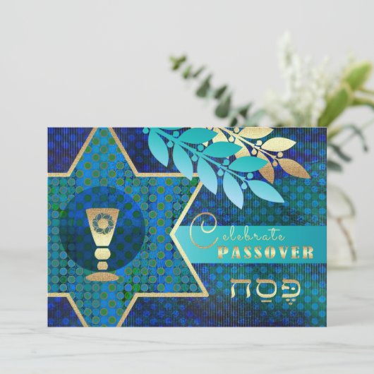 Ster van David en Kiddush Cup Pascha Seder Kaart (Staand voorkant)