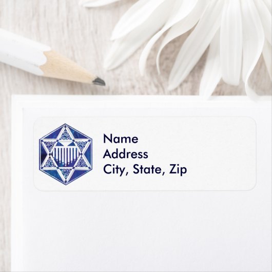 Ster van David en Menorah Etiket (Insitu)