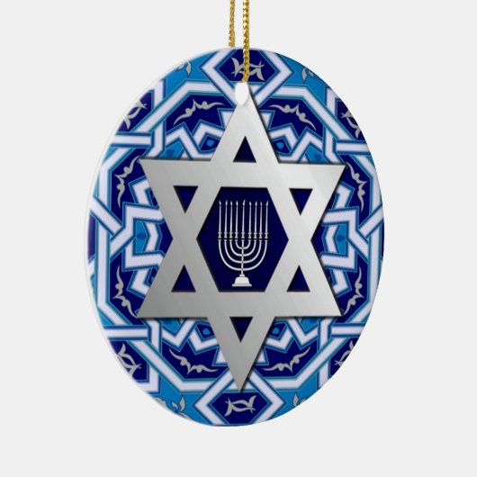 Ster van David en Menorah Hanukkah Gift Keramisch Ornament (Rechts)