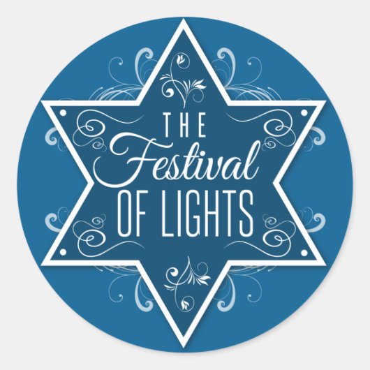 Ster van David Festival van Lights Blue Hanukkah Ronde Sticker (Voorkant)