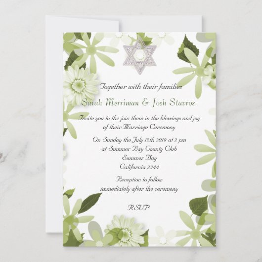 Ster van David floral chuppah Joodse bruiloft Kaart (Voorkant)