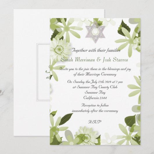 Ster van David floral chuppah Joodse bruiloft Kaart (Voorkant / Achterkant)