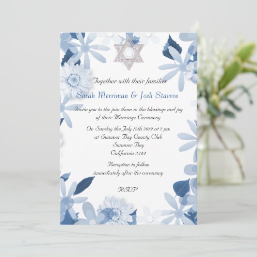 Ster van David floral chuppah Joodse bruiloft Kaart (Staand voorkant)