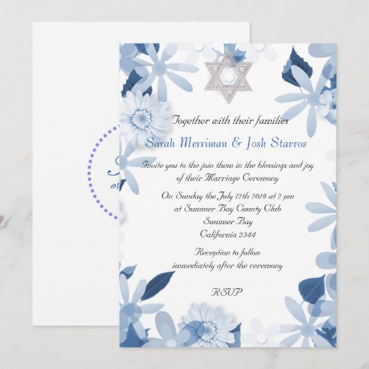 Ster van David floral chuppah Joodse bruiloft Kaart (Voorkant / Achterkant)