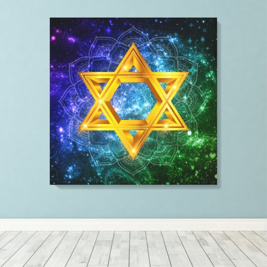 Ster van David Galaxy - Magen David Stretched Canvas Afdruk (Insitu (Houten vloer))