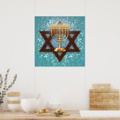 Ster van David Gold Menorah over Blauwgroen wijnku Poster (Keuken)